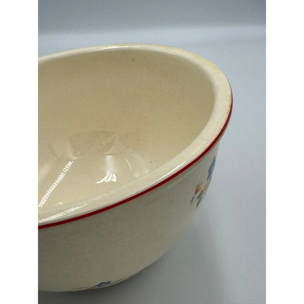 Vintage Homer Laughlin Kitchen Kraft Oven Serve‎ Floral Mixing Bowl Red Rim USA
